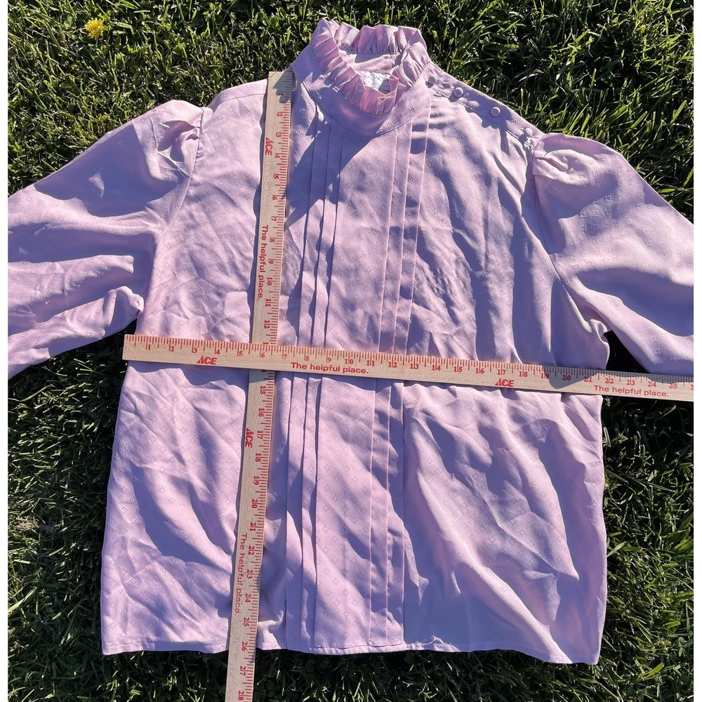 Vintage Pink Ruffle Neck Blouse Womens M CHAUS Woman Cottagecore Top - Picture 7 of 11